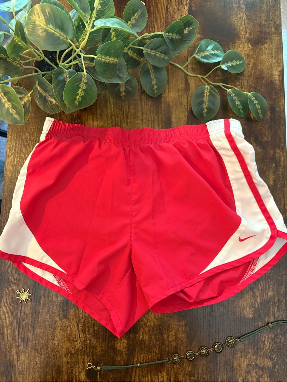 Nike Women's Red Athletic Swim Shorts with White Trim